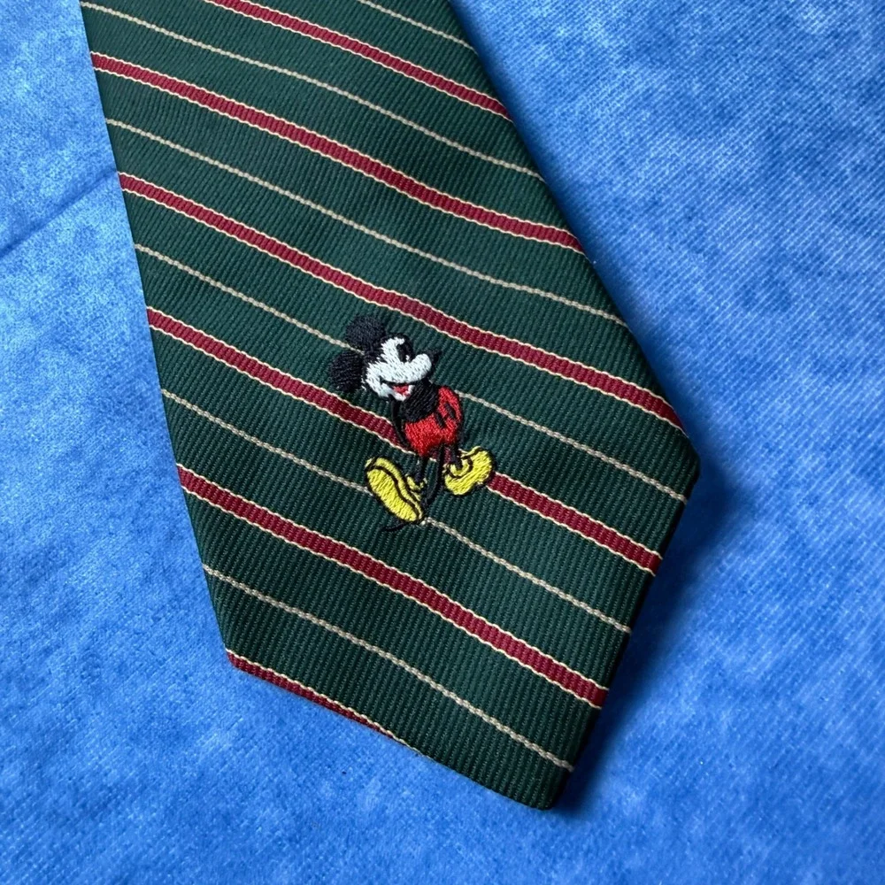 Vintage Mickey Mouse by Cervantes Striped Necktie Green Red Disney Mens Tie